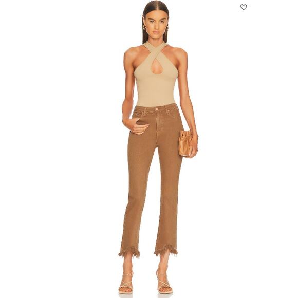 Jonathan Simkhai Pants Womens 27 River Coffee Brown Fringe Hem Straight Leg Chic - Picture 1 of 15
